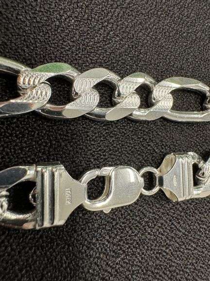 Men's 13.5mm .925 Sterling Silver Heavy Pave Figaro Chain Cuban Link Italy Necklace 24"