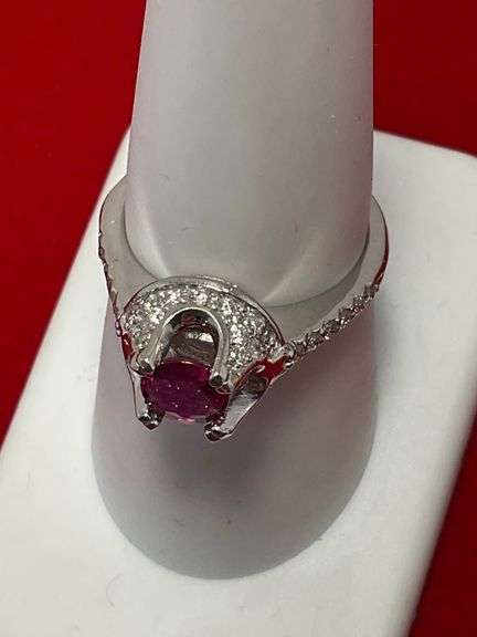 LADIES 14K WHITE GOLD DIAMOND AND RUBY RING