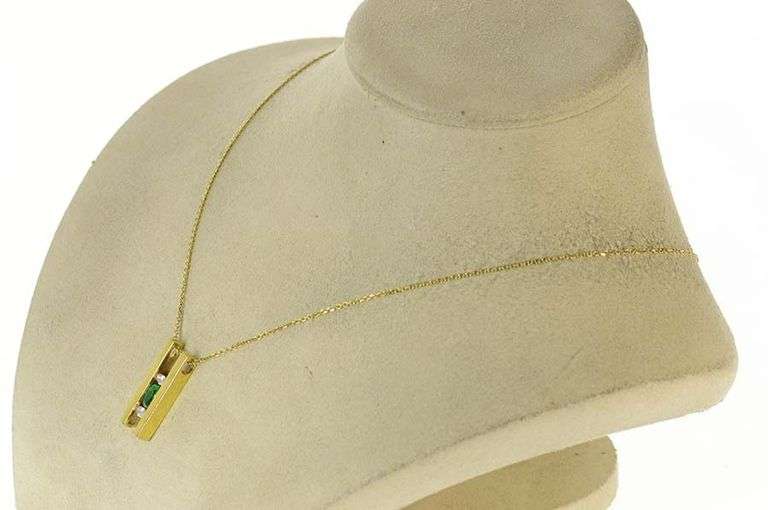 18K Yellow Gold Oval Emerald Marquise Diamond Squared Pendant
