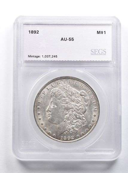 AU55 1892 Morgan Silver Dollar SEGS