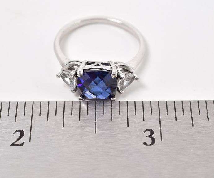 Sterling Silver Blue Sapphire and CZ Gemstone Ring
