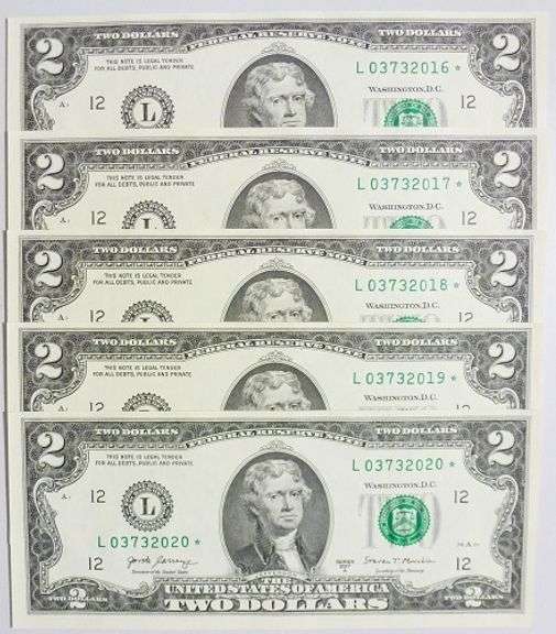 (5) Superb Crisp 2017A $2 Star Notes San Francisco-Consecutive!