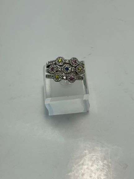 CERTIFIED 18K WHITE GOLD DIAMOND AND MULTI COLORED SAPPHIRE RING