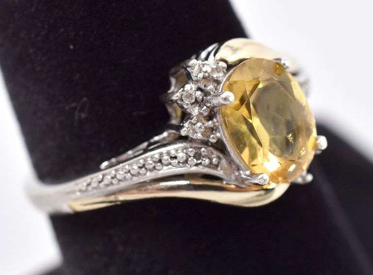 Sterling Silver Citrine and Diamond Ring