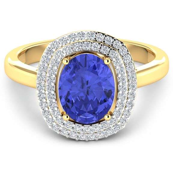 14KT Yellow Gold 1.41ct Tanzanite and Diamond Ring