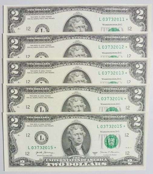 (5) Superb Crisp 2017A $2 Star Notes San Francisco-Consecutive!