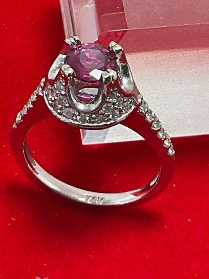 LADIES 14K WHITE GOLD DIAMOND AND RUBY RING