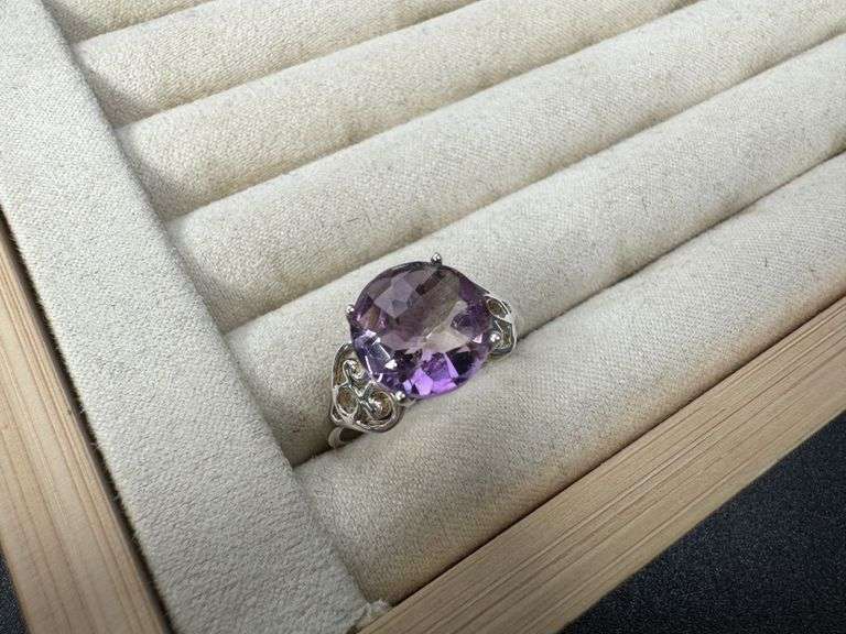 Sterling Silver Natural Gemstone Amethyst Ring Size 10
