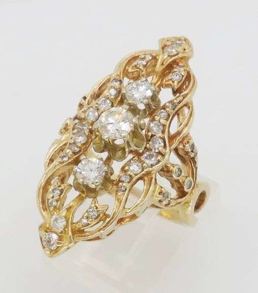Vintage Navette Diamond Ring