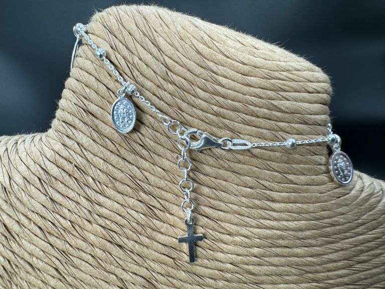 925 Sterling Silver Cross & Virgin Mary Rosary Bracelet Catholic Jewelry
