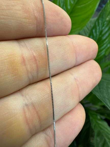 14k White Gold Solid Box Link Chain 0.6mm Necklace 24"