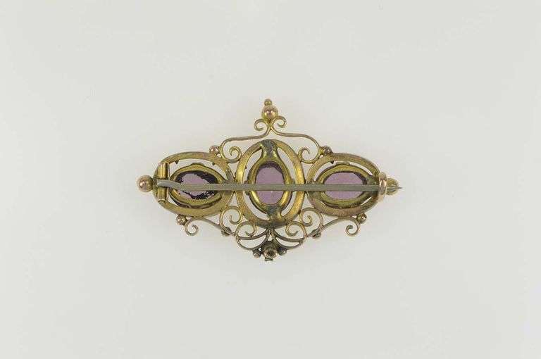 Gold Filled Victorian Sim. Amethyst Ornate Scroll Filigree Pin/Brooch