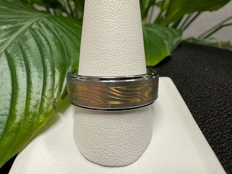 Men's Tungsten Carbide Gold Color Design Wedding Band Comfort Fit Ring Size 12