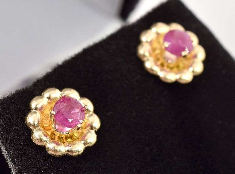 Gorgeous 14K Yellow Gold Ruby Gemstone Stud Earrings