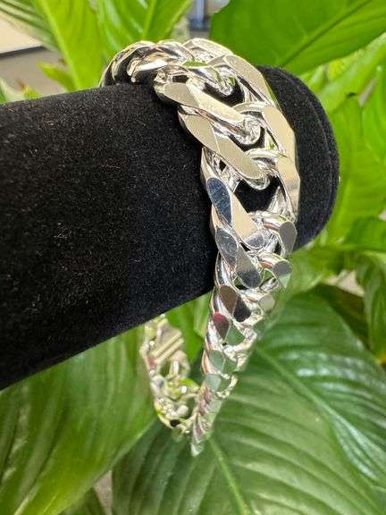 Sterling Silver 16mm Heavy Double Curb Chain Cuban Link 925 Italy Bracelet 9"