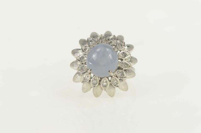 14K Yellow Gold 4.71 Ctw Blue Star Sapphire Diamond Cocktail Ring