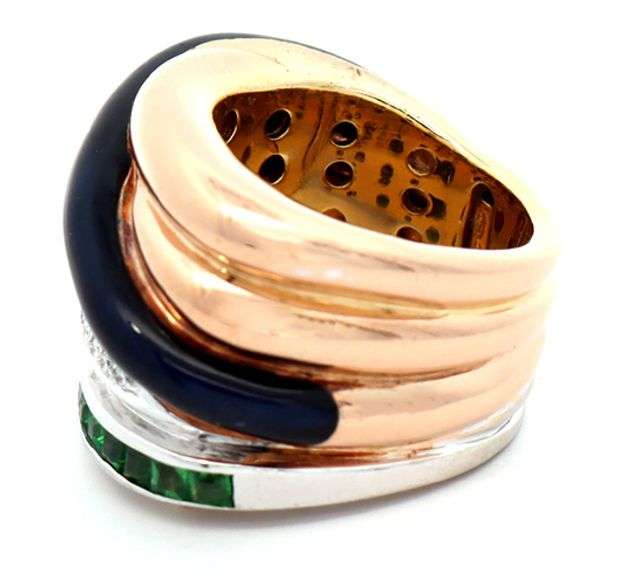 La Nouvelle Bague Diamond Tsavorite and Enamel Wide Band Ring in 18K
