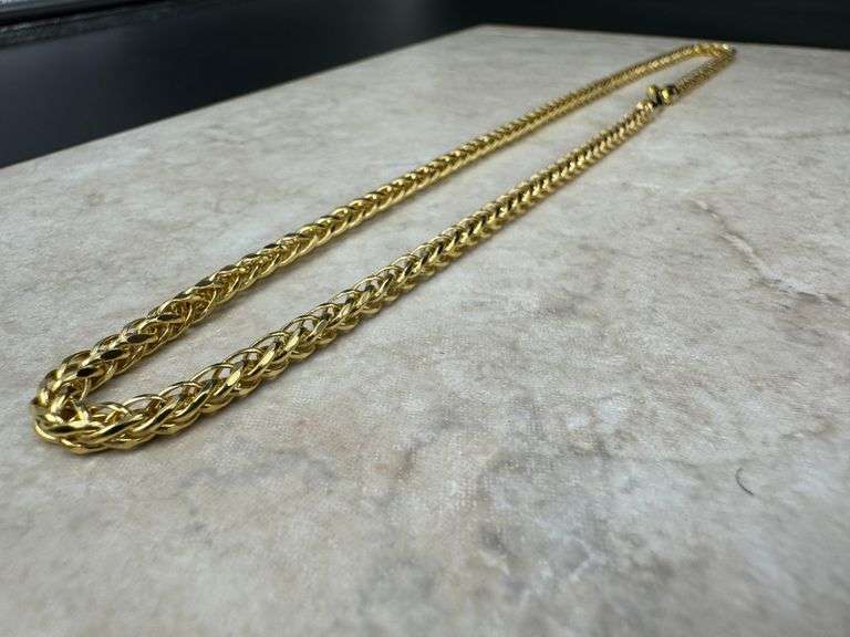 10k Yellow Gold-Hollow Round Braided Wheat Spiga Link Chain 3.9mm Necklace 20"