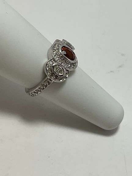 CERTIFIED 14K WHITE GOLD DIAMOND AND CITRINE RING