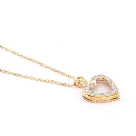 18 Kt Tri-Layered Yellow Gold Plated Natural Diamond Heart Pendant