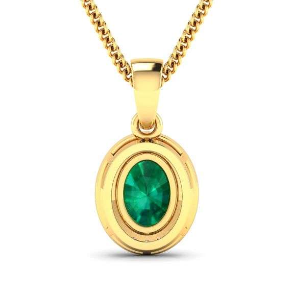 14KT Yellow Gold 1.00ct Zambian Emerald and Diamond Pendant with Chain