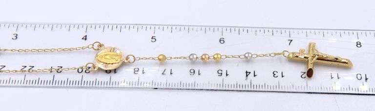 14kt Tri color gold beaded Rosary necklace