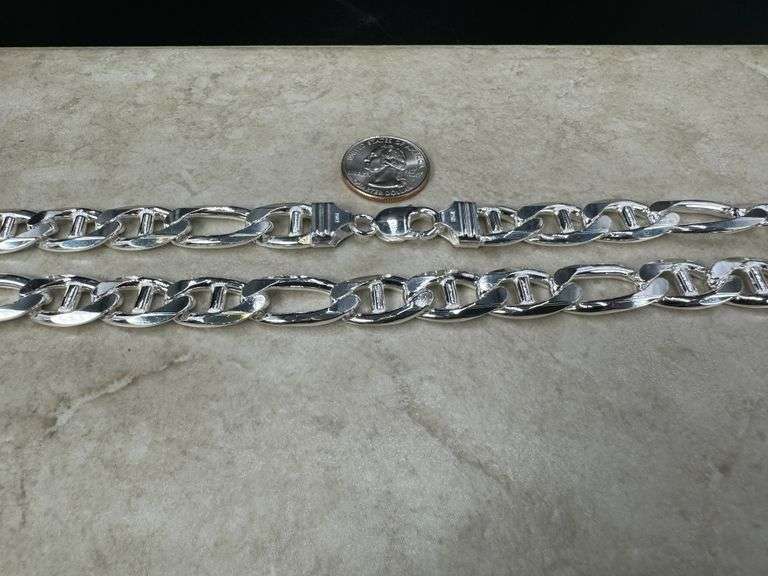 Sterling Silver 13.5mm Figaro Figarucci Chain Mariner Link 925 Italy Necklace 24"