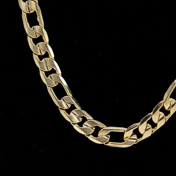 Huge 101 Gram 14Kt Gold Plate Italian Figaro Chain Necklace