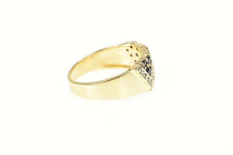 14K Yellow Gold Zig Zag Diamond Sapphire Cluster Band Ring