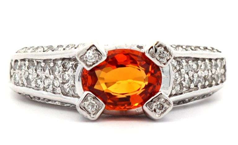 1.75ct Oval Orange Sapphire and 0.45ctw Diamond Ring in 14K