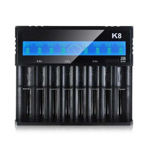 8-Slot Intelligent Battery Charger LCD Display