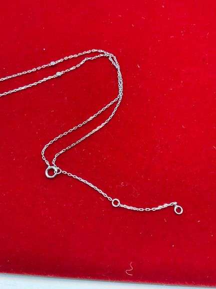 BRAND NEW 14K WHITE GOLD STATIION NECKLACE WITH HAMSA DIAMOND CENTER PIECE