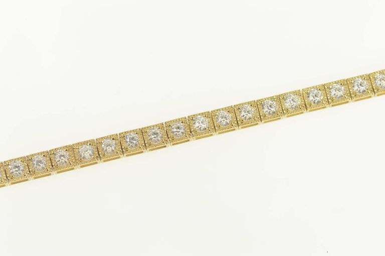 14K Yellow Gold Classic Squared Round Cut CZ Tennis Bracelet