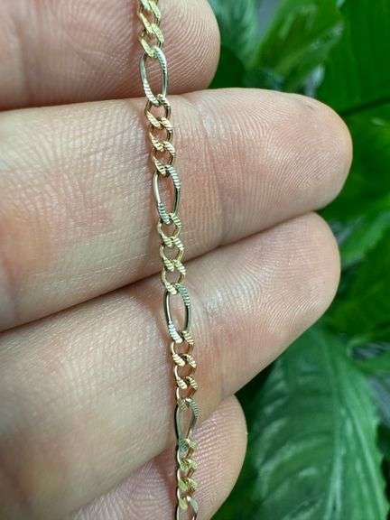 10k Gold Rose White Yellow Tri Color Solid Pave Figaro Link Chain 2.6mm Necklace 26"