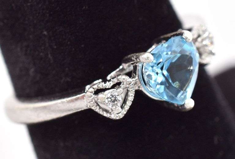 Sterling Silver Blue Topaz and CZ Gemstone Ring