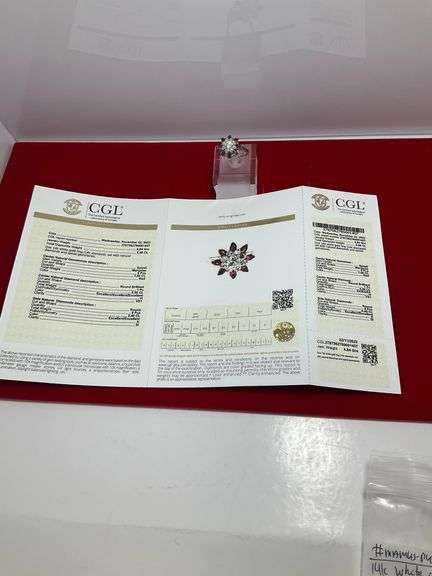 CERTIFIED 14K WHITE GOLD DIAMOND AND RED SPINEL RING
