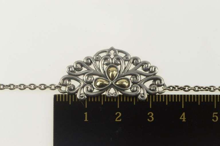 Sterling Silver Ornate Two Tone Scroll Heart Love Symbol Necklace