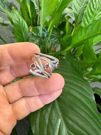Sterling Silver Gemstone Natural Garnet Ring Size 10
