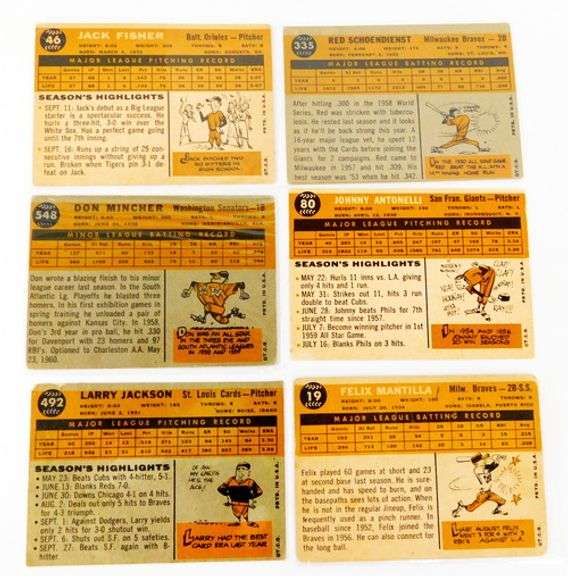 6 Topps 1960 Baseball Cards