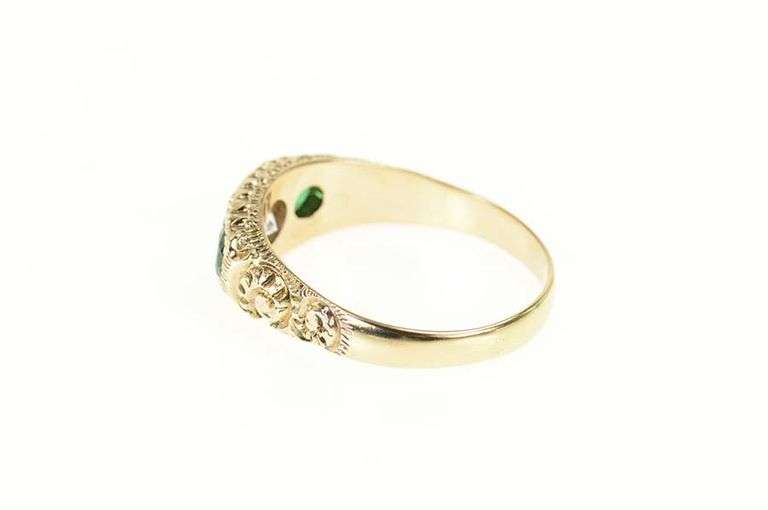 14K Yellow Gold Elaborate Scroll Syn. Emerald Cubic Zirconia Ring