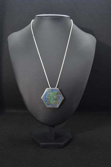 Aztec Mexican .925 Silver Natural Turquoise Inlay Pendant
