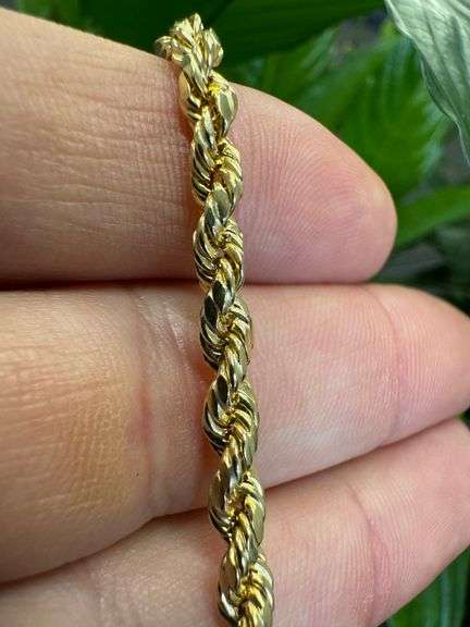 10k Yellow Gold-Hollow Diamond-Cut Rope Link Chain 4mm Necklace 20"