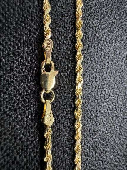 14k Yellow Gold Diamond-Cut Solid Rope Link Chain 1.9mm Necklace 20"