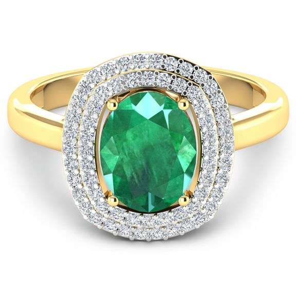 14KT Yellow Gold 1.53ct Zambian Emerald and Diamond Ring