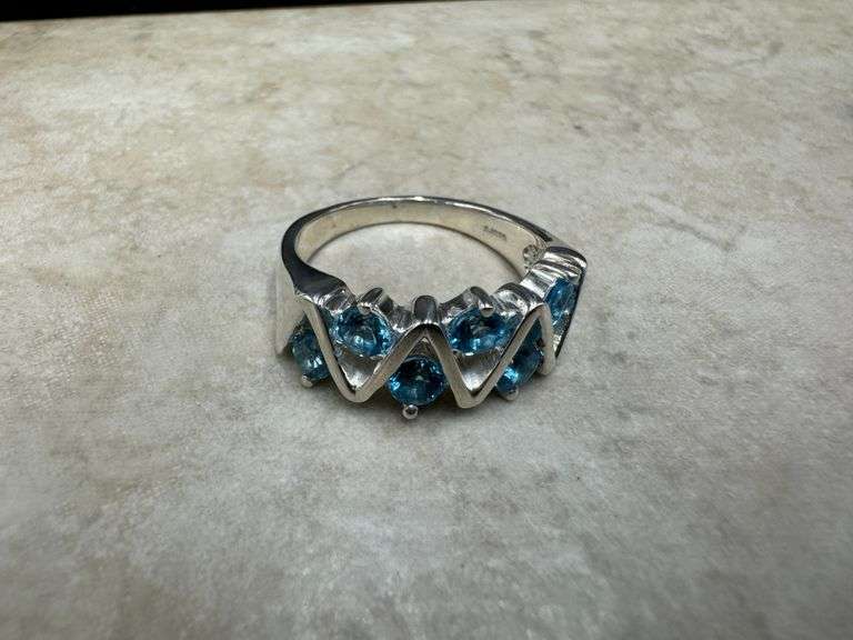 Sterling Silver Natural Gemstone Blue Topaz Ring Size 10