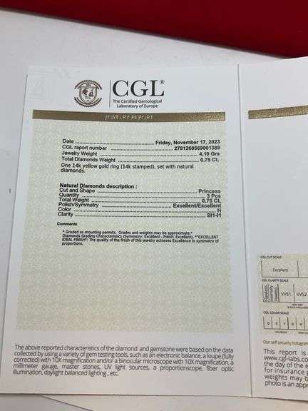 CERTIFIED 14K GOLD AND DIAMOND RING. 0.75 CARAT