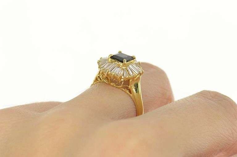 14K Yellow Gold 2.84 Ctw Sapphire Ballerina Diamond Halo Ring