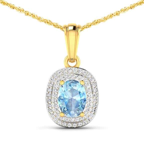 14KT Yellow Gold 0.96ct Aquamarine and Diamond Pendant with Chain