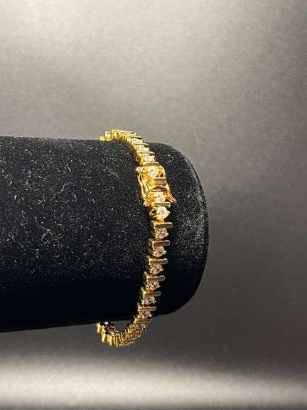 14 Kt Yellow Gold Plated Lab Simulated Diamond Tennis Bracelet