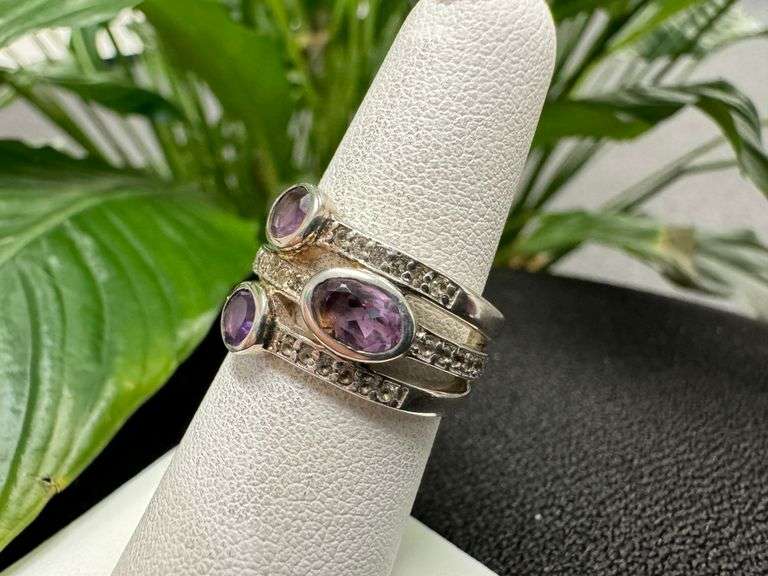 Sterling Silver Natural Gemstone Amethyst Ring Size 6